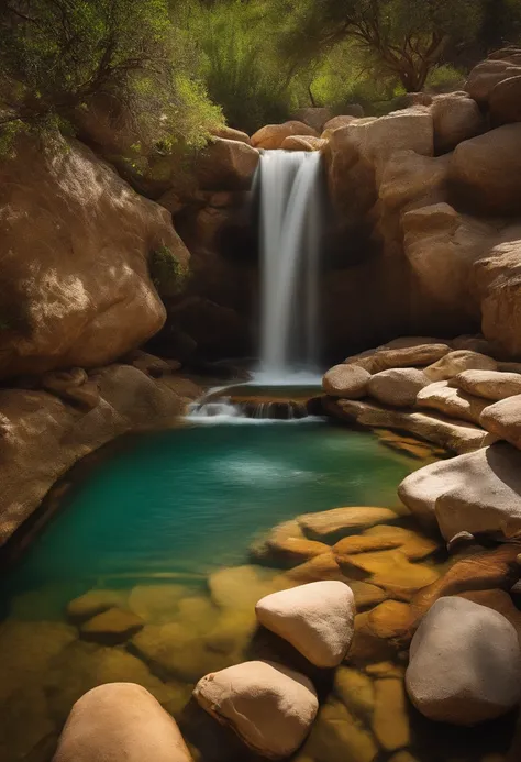 Create a Sena of Jesus and a Samaritan Woman at Jacobs Well around the water wall of stones