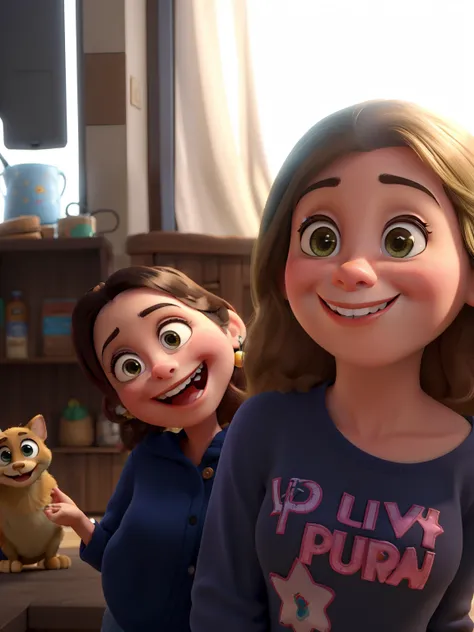 Duas meninas  sorrindo a estilo Disney Pixar, alta qualidade, melhor qualidade