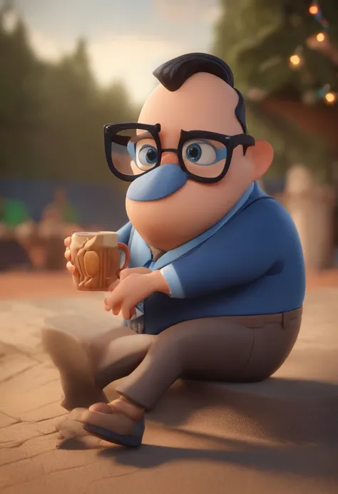 Cartoon character of a man wearing black glasses and a blue shirt, um personagem animado, Caractere estilizado, animation style rendering, 3D estilizado, Arnold Maya render, 3 d render stylized, toon render keyshot, Personagem 3D, Personagem 3D, 3d renderi...