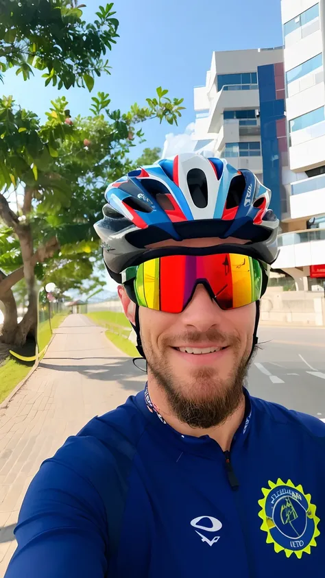 Man wearing helmet and sunglasses taking a selfie, capacete de bicicleta de estrada, capacete de bicicleta de montanha, with neon visor, Reflexo do iPhone na viseira, imagem de perfil, lente refletiva vermelha, foto de perfil, ciclismo!!, polarized sports ...