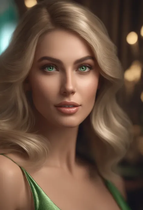 Immerse yourself in the elegance and sophistication of a gorgeous blonde girl with captivating sparkling green eyes. Use 3D techniques and Octane rendering in 8K resolution to create a hyper-realistic portrait of your detailed face. Intricate sharp details...