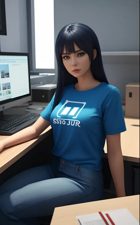 Personagem de desenho animado de um jovem usando uma camisa azul, com uma logo marca escrito "IPCM" na cor branca,um personagem animado, Caractere estilizado, animation style rendering, 3D estilizado, Arnold Maya render, 3 d render stylized, toon render ke...