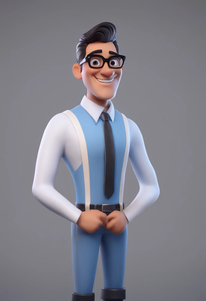 Cartoon character of a man with black glasses and a blue shirt, animation character, Caractere estilizado, animation style rendering, 3D estilizado, Arnold Maya render, 3 d render stylized, toon render keyshot, Personagem 3D, Personagem 3D, 3d rendering st...