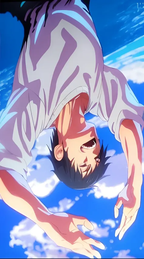 A closeup of an upside-down person on a skateboard, Anime de hoje ainda em destaque, Ainda de anime de TV, imagem de anime shuushuu, imagem de anime sankakucomplex, Anime still image, ainda de anime, captura de tela de um anime de 2012, visual de anime, Ca...