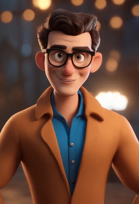 Cartoon character of a man with black glasses and a blue shirt, animation character, Caractere estilizado, animation style rendering, 3D estilizado, Arnold Maya render, 3 d render stylized, toon render keyshot, Personagem 3D, Personagem 3D, 3d rendering st...