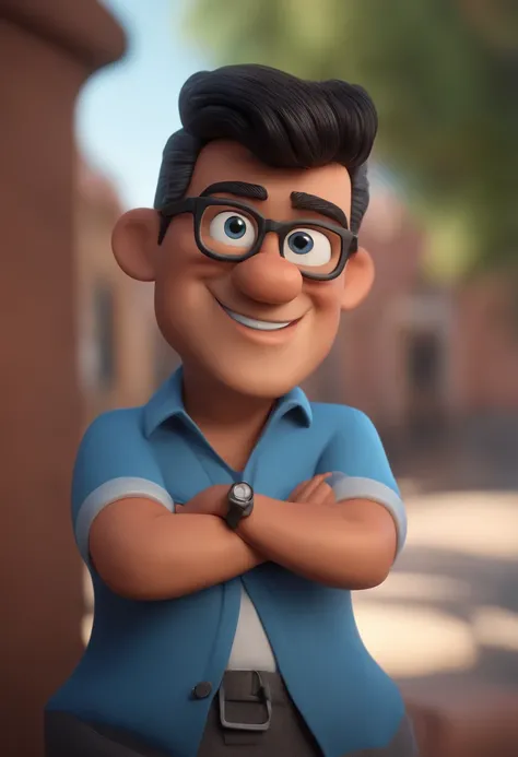 Cartoon character of a man with black glasses and a blue shirt, animation character, Caractere estilizado, animation style rendering, 3D estilizado, Arnold Maya render, 3 d render stylized, toon render keyshot, Personagem 3D, Personagem 3D, 3d rendering st...