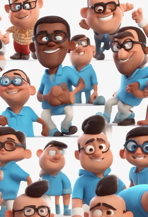 Cartoon character of a man with black glasses and a blue shirt, animation character, Caractere estilizado, animation style rendering, 3D estilizado, Arnold Maya render, 3 d render stylized, toon render keyshot, Personagem 3D, Personagem 3D, 3d rendering st...