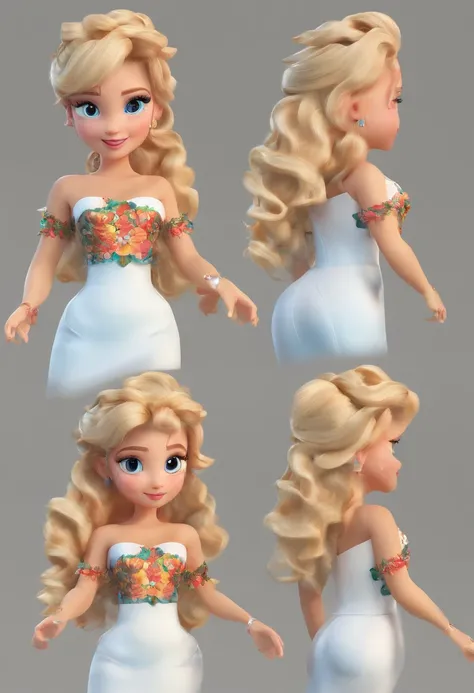 best quality, master part, fotorrealista, extremamente detalhado CG unidade 8k papel de parede, Chibi,1girl, Elsa,sozinho, cheio_corpo, sorrir, Olhando_em_visualizador, ao ar livre,