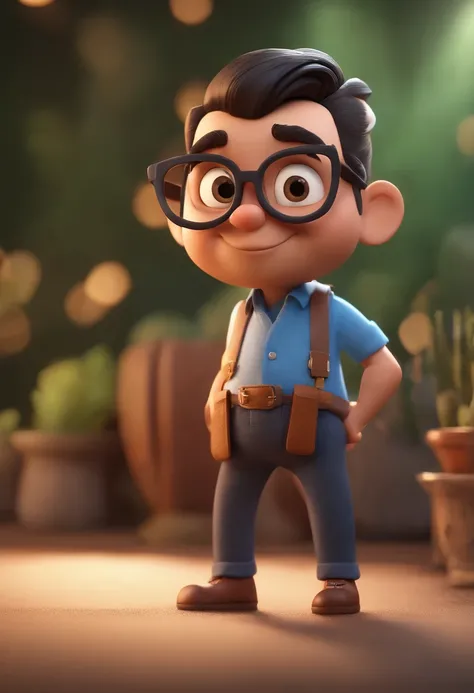 Cartoon character of a man wearing black glasses and a blue shirt, um personagem animado, Caractere estilizado, animation style rendering, 3D estilizado, Arnold Maya render, 3 d render stylized, toon render keyshot, Personagem 3D, Personagem 3D, 3d renderi...