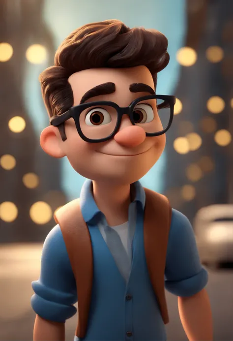 Cartoon character of a man wearing black glasses and a blue shirt, um personagem animado, Caractere estilizado, animation style rendering, 3D estilizado, Arnold Maya render, 3 d render stylized, toon render keyshot, Personagem 3D, Personagem 3D, 3d renderi...