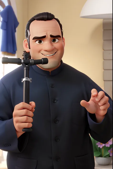 Um padre moreno, baixo, gordinho, estilo disney pixar, alta qualidade, melhor qualidade