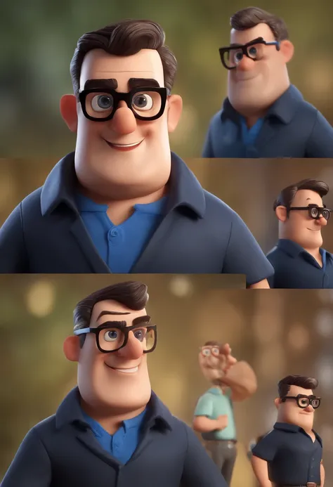 Cartoon character of a man with black glasses and a blue shirt, animation character, Caractere estilizado, animation style rendering, 3D estilizado, Arnold Maya render, 3 d render stylized, toon render keyshot, Personagem 3D, Personagem 3D, 3d rendering st...