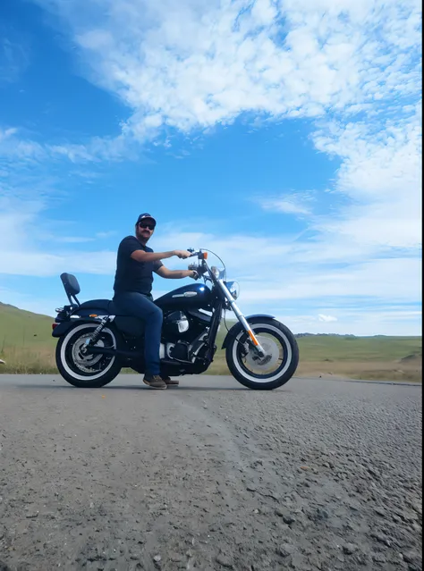 there is a man sitting on a motorcycle on the road, Andar na estrada, imagem de um motociclista masculino, pilotando uma motocicleta, sentado em uma motocicleta, touring, motociclista, andar de moto, Harley Davidson Moto, standing bravely on the road, moto...