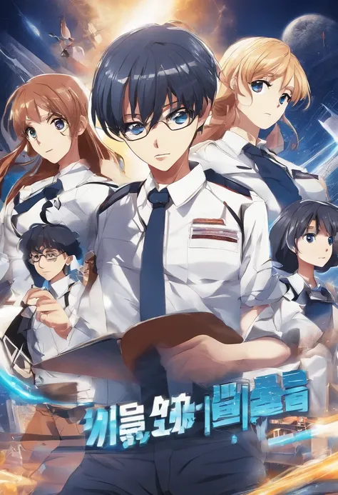 Advertising for a race of knowledge with 1 anime man and 2 anime woman in school uniform