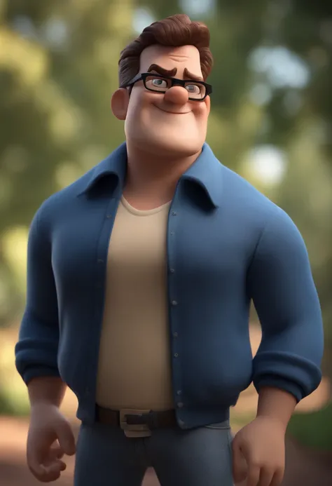 Cartoon character of a man with black glasses and a blue shirt, animation character, Caractere estilizado, animation style rendering, 3D estilizado, Arnold Maya render, 3 d render stylized, toon render keyshot, Personagem 3D, Personagem 3D, 3d rendering st...