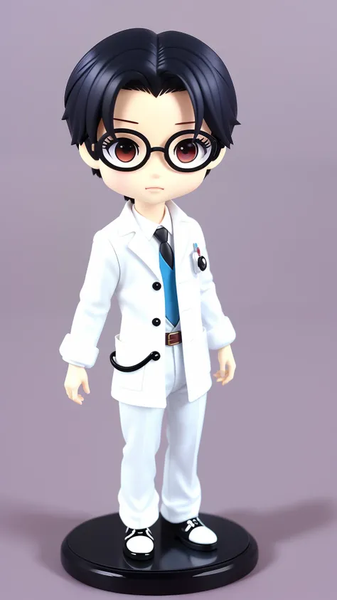 Chibi disney boneco realista oriental masculino com roupa de medico cor branco, cabelos cor vermelho , oculos , Profession Naturologist