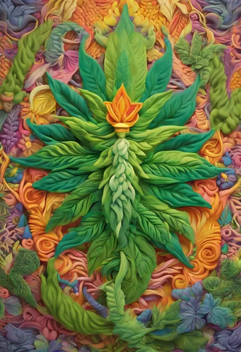 cannabis queen, greens empress, majestic queen of sativa marijuana, lush gardens, vibrant leaves, psychedelic patterns, enchanting atmosphere, luxurious botanical paradise, dreamy haze, ethereal beauty, mystical aura, captivating presence, alluring gaze, e...