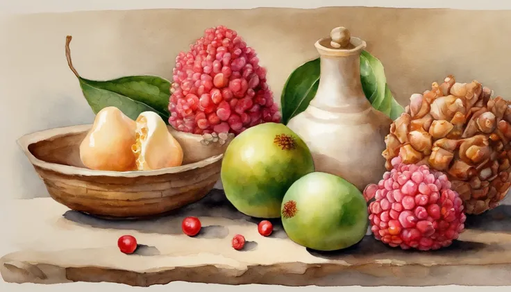 Lychee shells、Ground coffee、Tea and other natural pigment raw materials are displayed