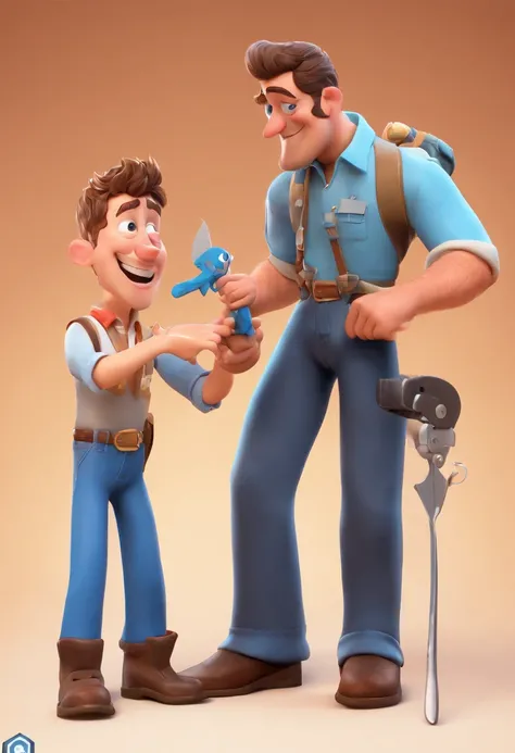 Estilo Pixar: The grown man is holding a naked blue-eyed boy and in his other hand he is holding a pair of scissors and is trying to cut off the boys testicles,3D Poster,Disney