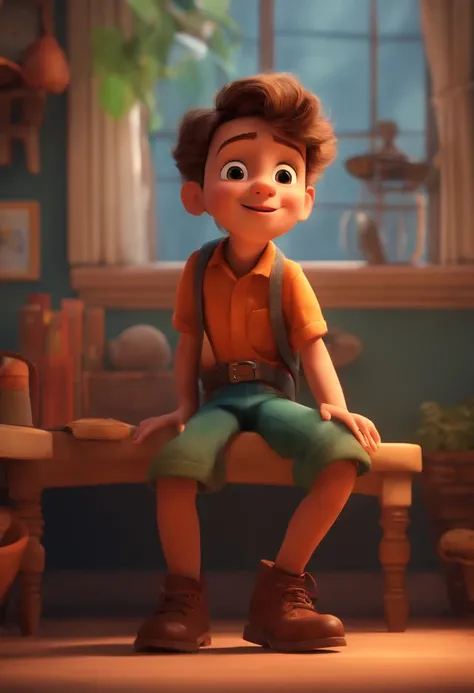 Image of a child for a story in a YouTube video in Pixar format, Its the little allabester, Hes the leader of the class, Es extrovertido, Playful and gets up for many things