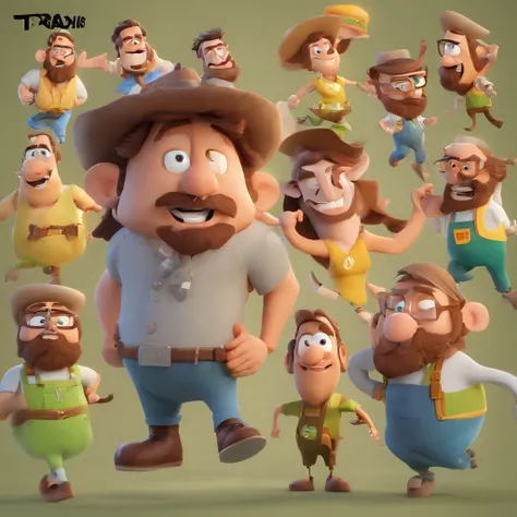 Criar um personagem no estilo Pixar. Trata-se de um homem de 30 anos, com barba, Branco, com cabelos castanhos curtos ,  olhos verdes.