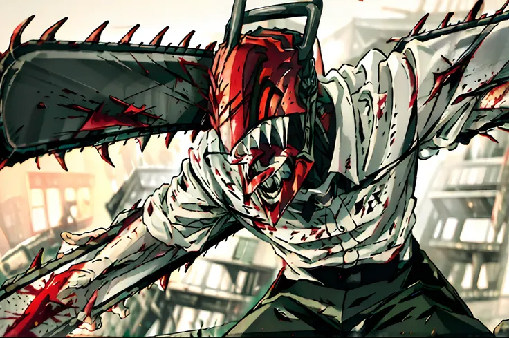 tmasterpiece, beste-qualit, hight resolution, monster boy, djb, sharp teeth, chainsaw, blood on the clothes, blood on weapon, sh...