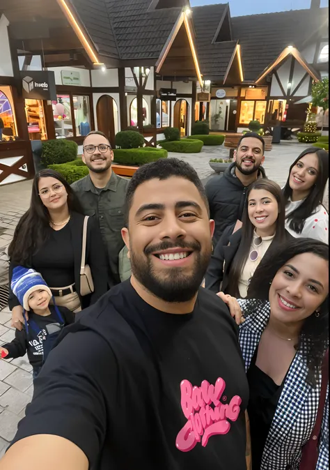 There are a lot of people outside a restaurant taking a selfie, instagram story, Directed by: Nandor Soldier, vacation photo, um grupo de pessoas, In Sao Paulo, grupo de pessoas, imagem de perfil, instagram, em um shopping, Foto realista, com muitos viajan...