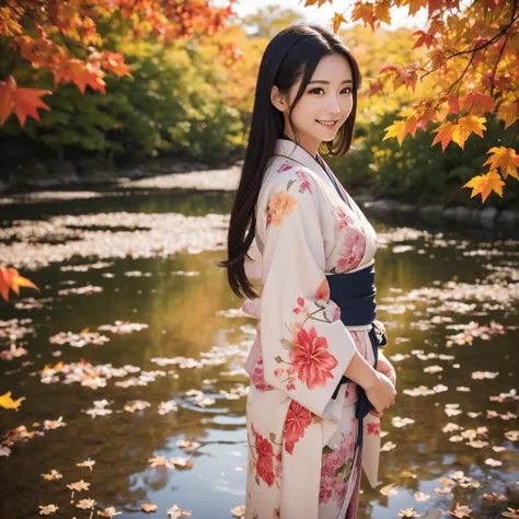 (Super beautiful woman in kimono)、((best qualtiy、8k masterpieces:1.3))、foco nítido:1.2、(ultra beautiful faces:1.0)、(shinny skin:1.0)、photos realistic、A dark-haired、Video Lighting、High-definition eyes and face、Video Lighting、Japanese actressl、from the front...