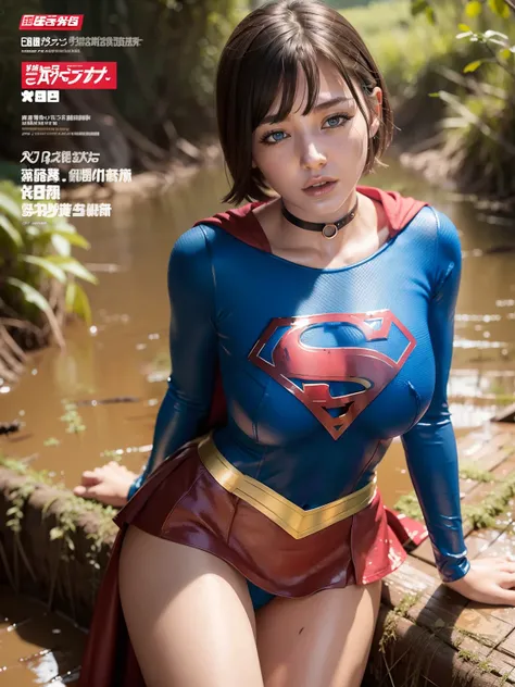 ​masterpiece、Short-haired Supergirl sleeping in a swamp、large full breasts、a choker、Looking at the camera、Enamel costume、Mud stains、Covered in mud、Exhausted、Weekly magazine cover、masturbation、cum on、a miniskirt、sexy  pose、Bukkake、Muddy