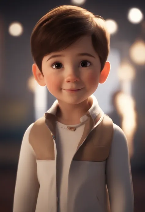 a happy cute kid standing short hair, vestindo uma fantasia espacial, , fundo branco, barnet, Tom, Estilo Pixar, ....3d, desenhos animados, rosto detalhado, asymmetrical 16k