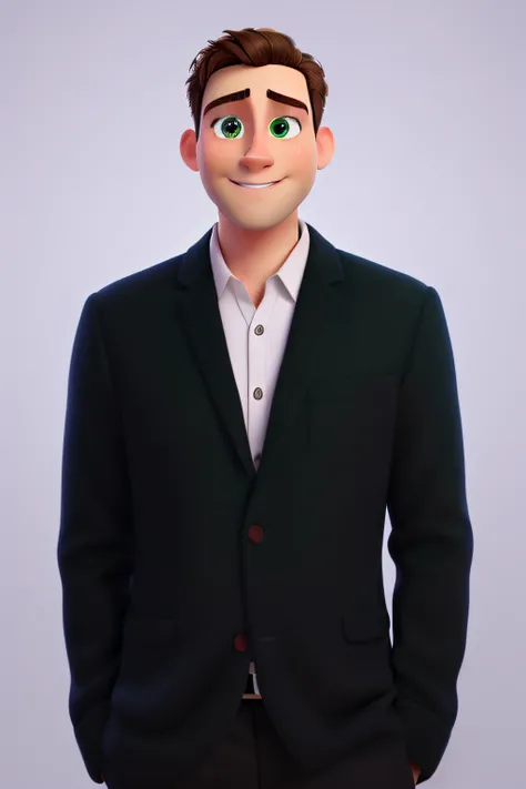 A professional man being a vj, green eyes, disney pixar style, high quality, best quality