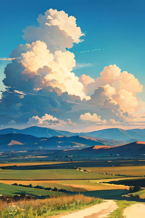 masterpiece, best quality, high quality, anime style, sky, cloud, sky, no humans, blue sky, cloudy skies, award winning illustra...