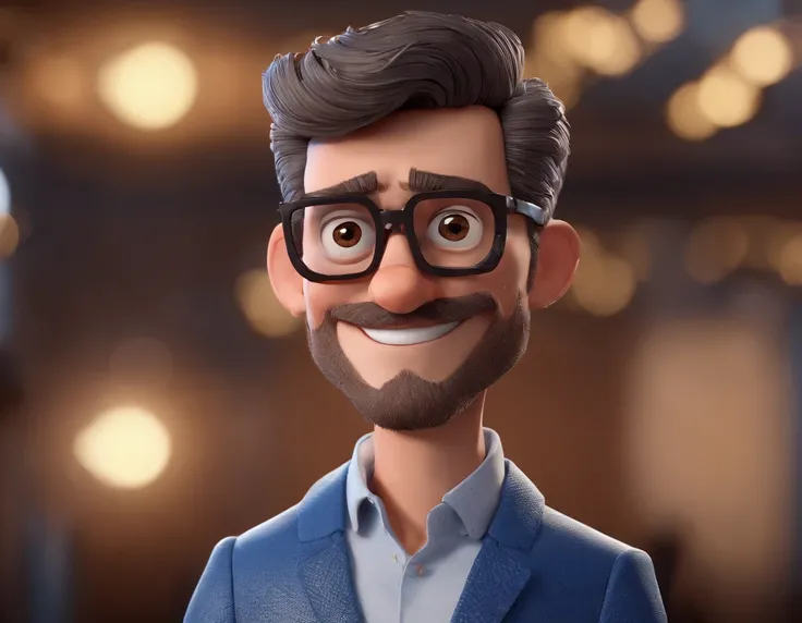 Cartoon character of a man with black glasses and a blue shirt, animation character, Caractere estilizado, animation style rendering, 3D estilizado, Arnold Maya render, 3 d render stylized, toon render keyshot, Personagem 3D, Personagem 3D, 3d rendering st...