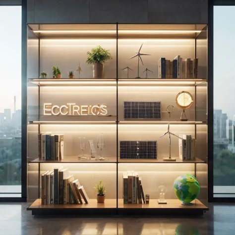 replace the led word by "Ecotrecos" and make the globe with real earth colors. The solar panels should be more realistc