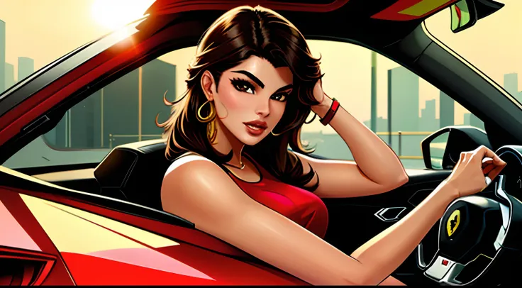 Jacqueline Fernandez, driving a Ferrari car