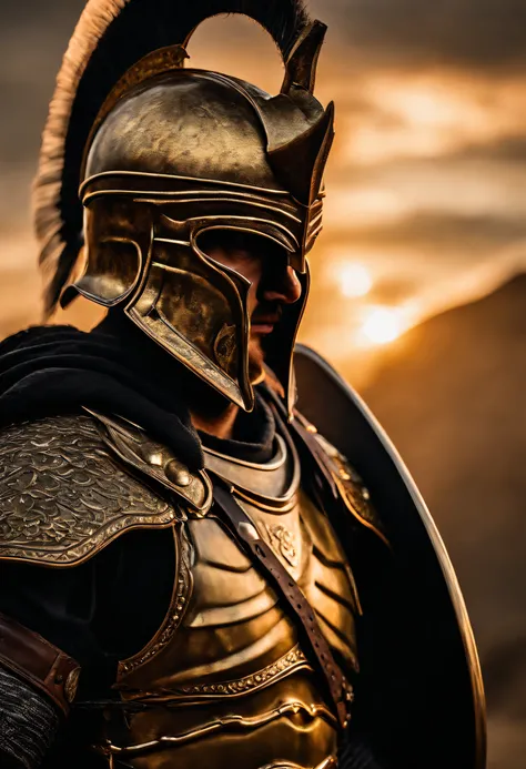 spartan warrior, fighting , stunning armor, black gold armor, epic, 8k