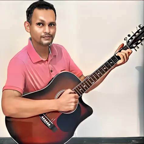 Theres a man holding a guitar and smiling at the camera, inspirado em Sunil Das, inspirado em Bikash Bhattacharjee, foto de perfil, cantor e compositor, guitarrista, inspirado em Saurabh Jethani, cantor - compositor, inspirado em Shekhar Gurera, inspirado ...