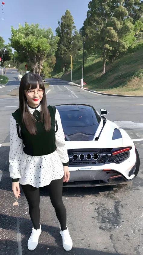 Real cute Japanese girl with red lips, McLaren 765lt 2021