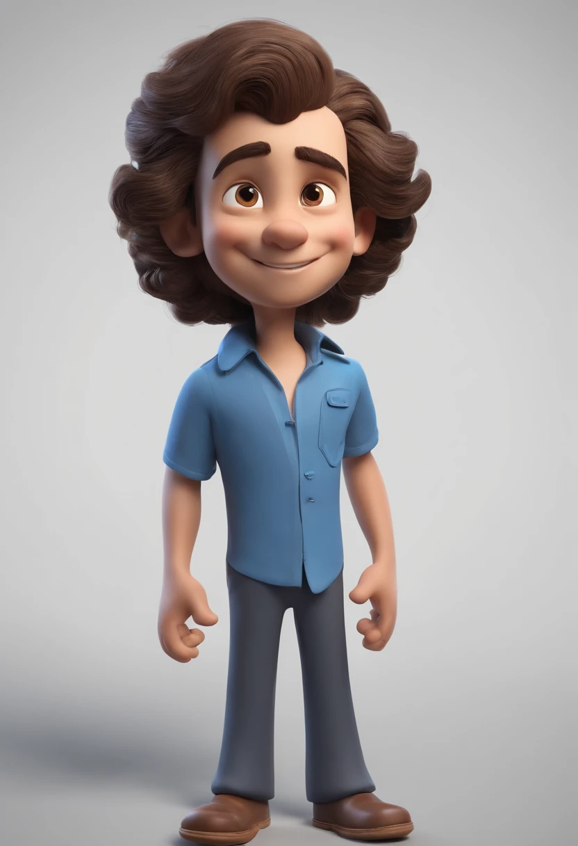 personagem dos desenhos animados menino moreno de cabelo castanho escuro olhos castanhos,uma uma pinta marrom na boca camisa azul, animation character, Caractere estilizado, animation style rendering, 3D estilizado, Arnold Maya render, 3 d render stylized,...