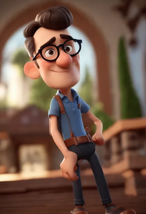 Cartoon character of a man wearing black glasses and a blue shirt, um personagem animado, Caractere estilizado, animation style rendering, 3D estilizado, Arnold Maya render, 3 d render stylized, toon render keyshot, Personagem 3D, Personagem 3D, 3d renderi...