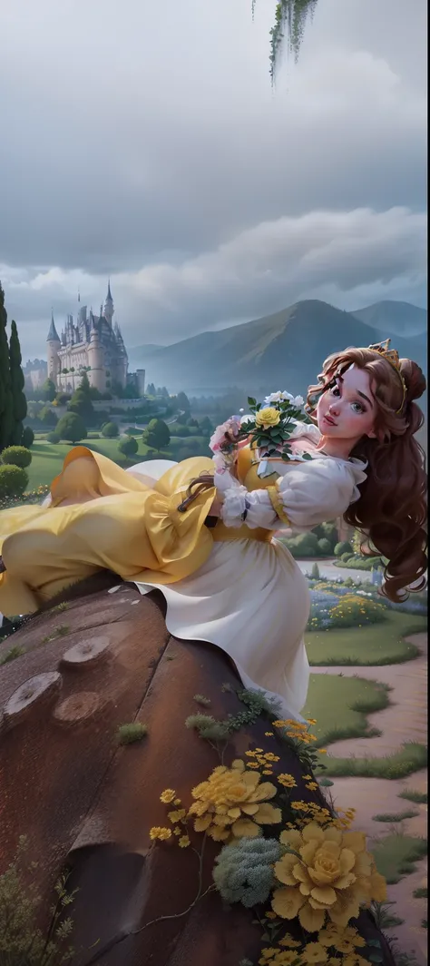 (BelleWaifu:1), surprised, cute, cute pose, looking at viewer, thick thighs, (yellow dress:1.2), (hair bun, tiara) :D, curvy, (holding a red rose:1),

(realistic:1.2), (realism), (masterpiece:1.2), (best quality), (ultra detailed), (8k, 4k, intricate),(ful...