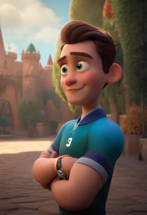 A goalkeeper looking at a dream project inspired by Pixar animation, de perto. The character takes center stage with captivating facial expressions, oferecendo um toque de irrealidade