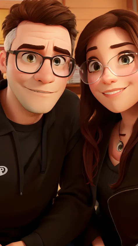 Um casal apaixonado em estilo pixar.