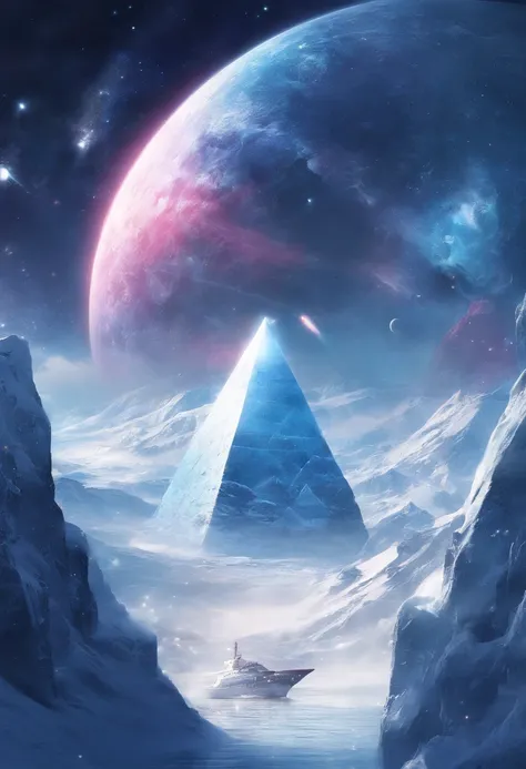 Antarctic continent、amazing composition、Huge ice wall、Ice pyramid、Ruins、spaceships、The human、Ice World、Ancient ruins、researcher、Plants、Wide entrance、