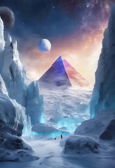 Antarctic continent、amazing composition、Huge ice wall、Ice pyramid、Ruins、spaceships、The human、Ice World、Ancient ruins、researcher、Plants、Wide entrance、