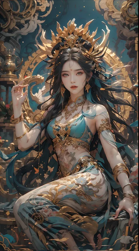 depict an ancient goddess of creation，nu wa，she is the goddess of creation in chinese mythology。this is a great image of the god...