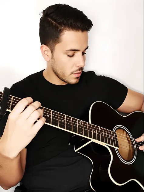 there is a man that is playing a guitar in a room, playing the guitar, cantor e compositor, holding a guitar, playing the guitar, playing a guitar, daniel mirante, Foto de um ensaio promocional, cantor - compositor, playing acoustic guitarra, caio santos, ...