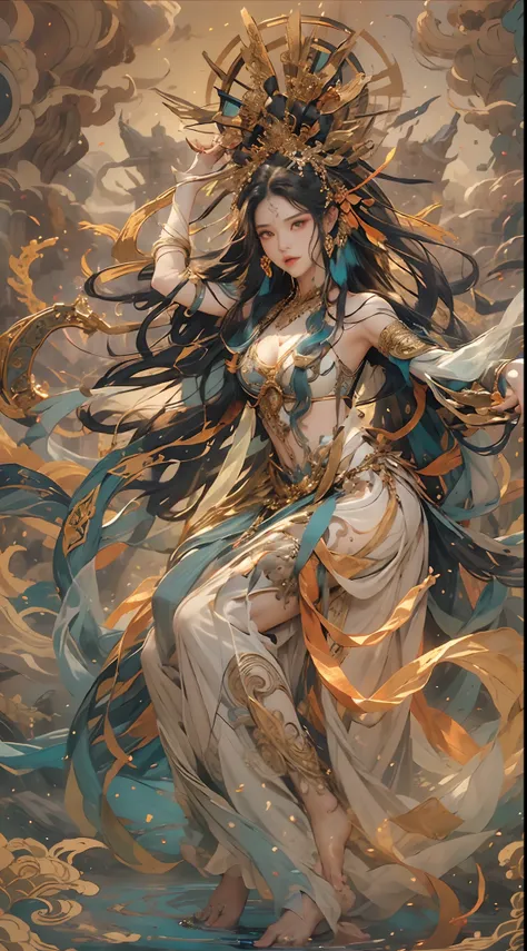 depict an ancient goddess of creation，nu wa，she is the goddess of creation in chinese mythology。this is a great image of the god...