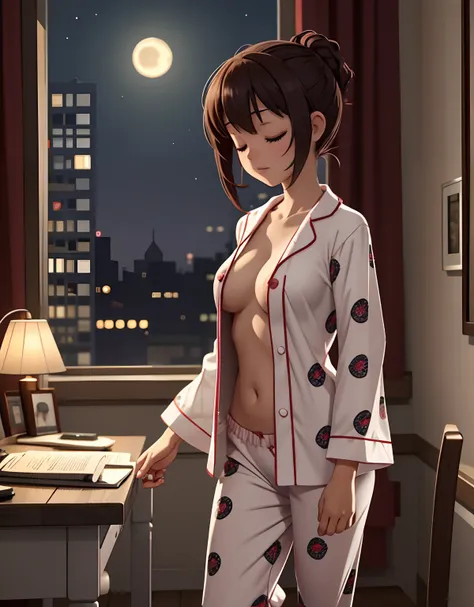 Wearing sexy pajamas, android girlfriend, graceful figure, zombie walk, study room, nighttime, lights off, sleepwalking, in the dark, nsfw