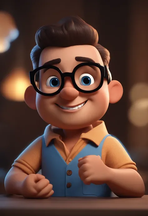 Cartoon character of a man with black glasses and a blue shirt, animation character, Caractere estilizado, animation style rendering, 3D estilizado, Arnold Maya render, 3 d render stylized, toon render keyshot, Personagem 3D, Personagem 3D, 3d rendering st...